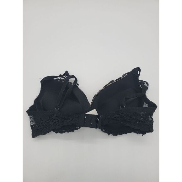 Marilyn Monroe Padded Push Up Bra 34B Womens Underwired Black Lace Overlay - Picture 4 of 5